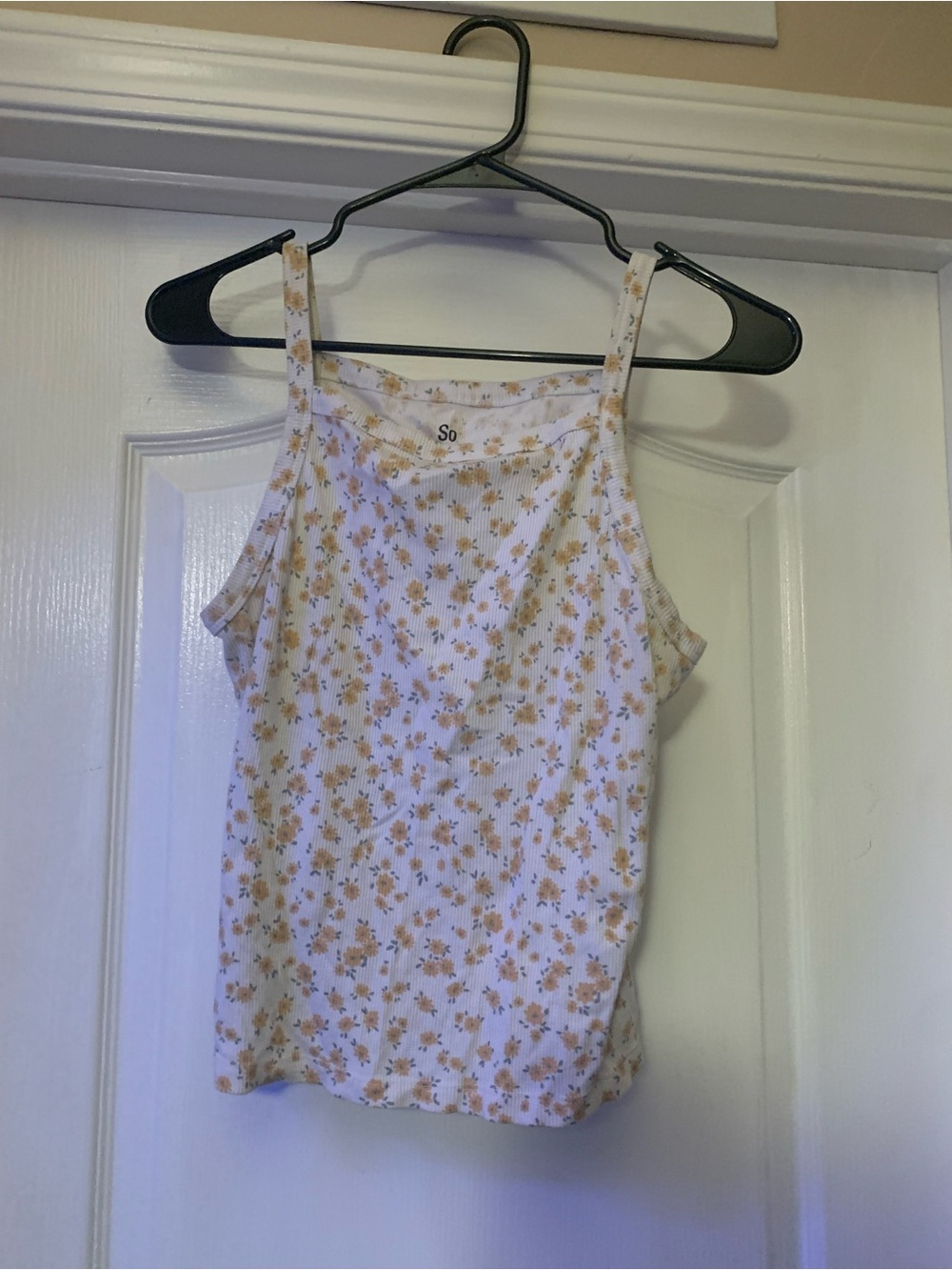 SO White Tank Top with Yellow Floral Print